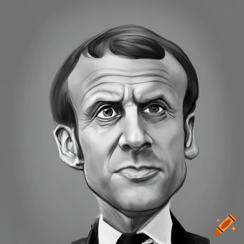craiyon 233917 fais moi une caricature au crayon de Macron  en noir et blanc